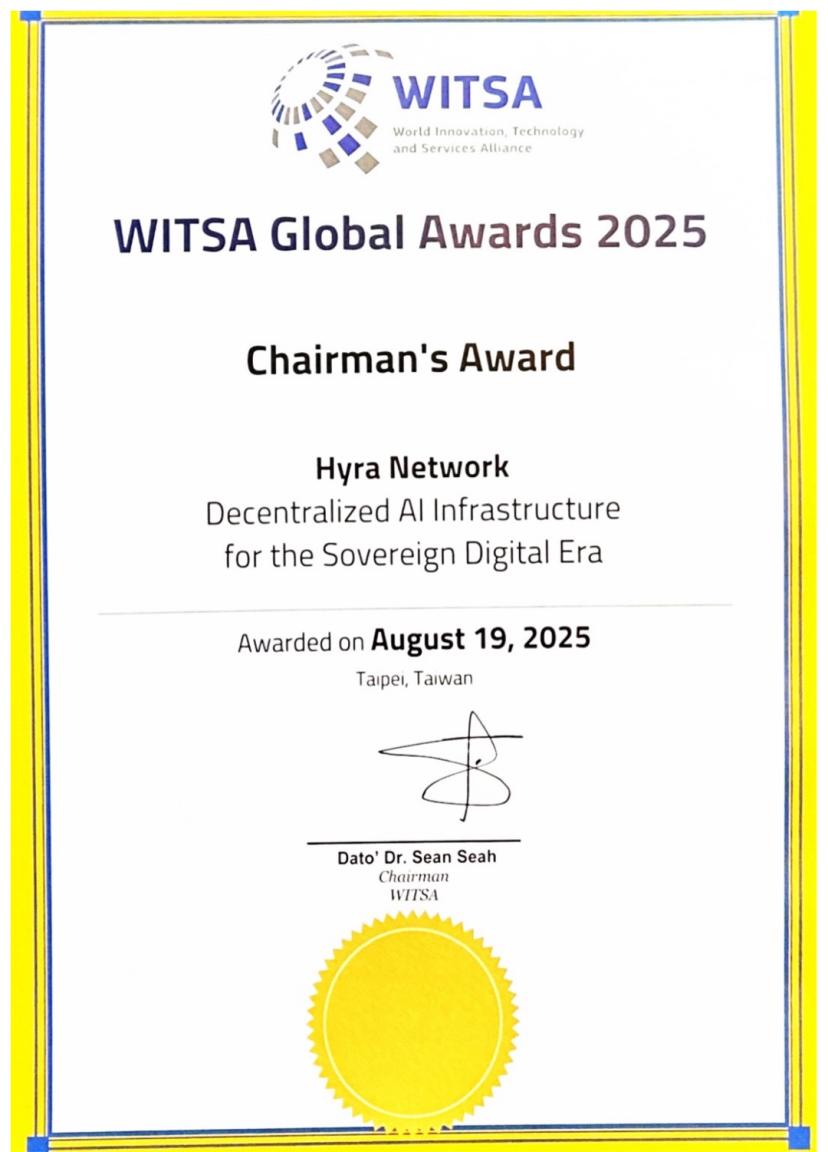 Hyra Network Wins Prestigious Chairman’s Award 2025 At WITSA Global AI Summit