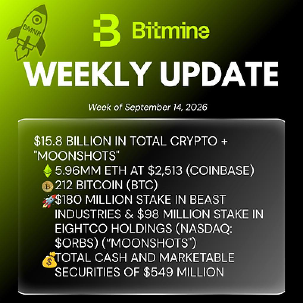 Bitmine Announces .8 Billion in Crypto, Cash and Marketable Securities Holdings